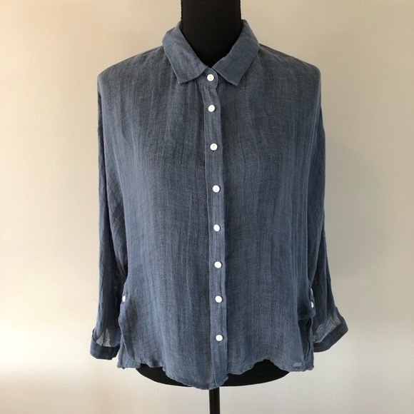 Womens FATE Blue 100 Linen button up blouse top size S - Picture 1 of 5